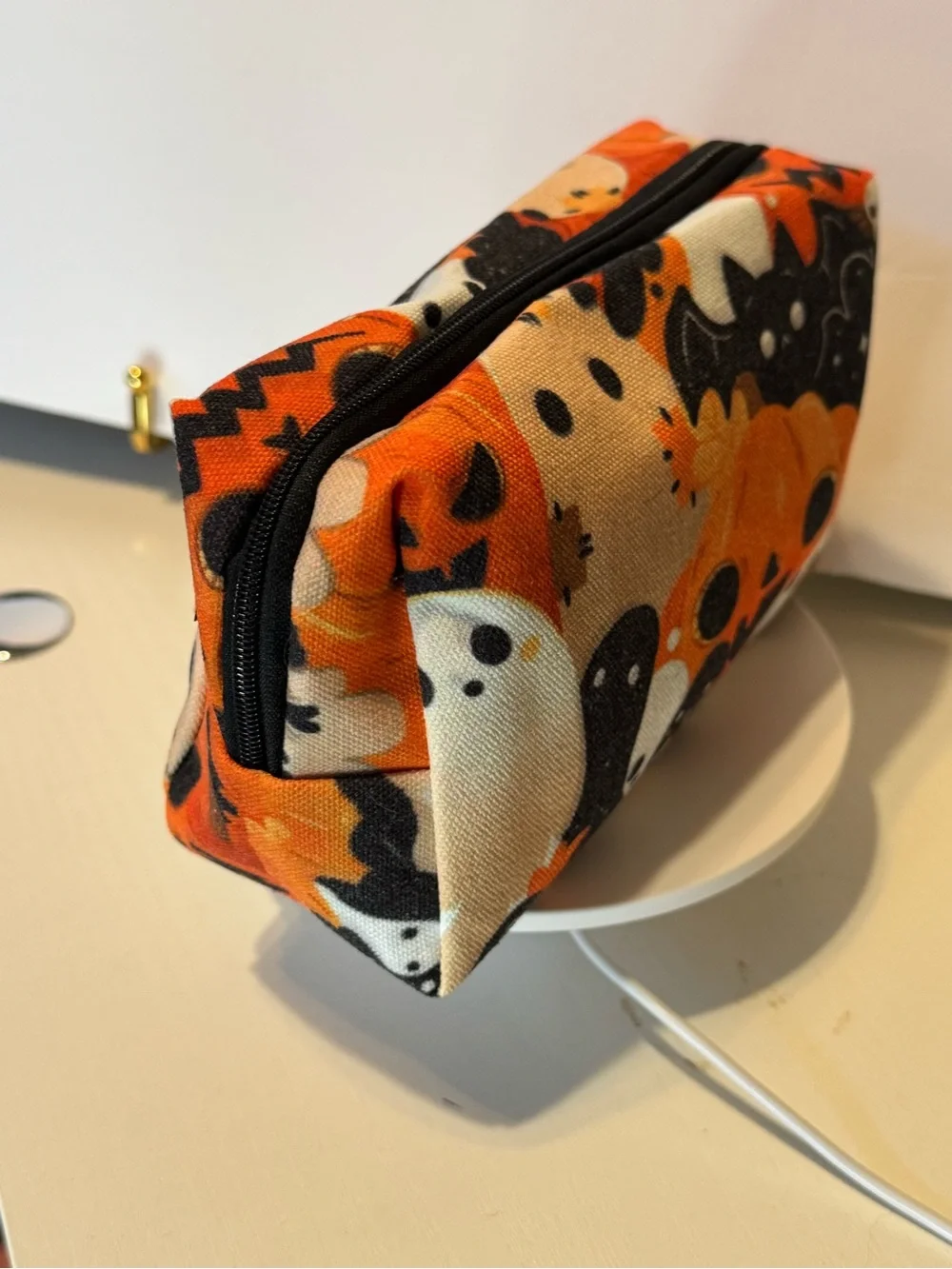 Halloween Pumpkin & Ghost Cosmetic Bag - Orange, NWOT